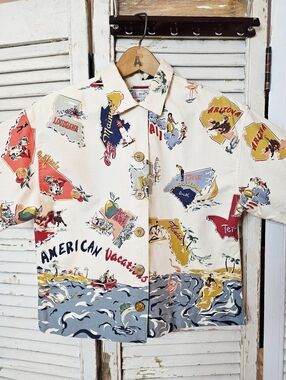 Vintage 90s F.L. Malik American Vacations 100% Cotton Short Sleeve Shirt Medium